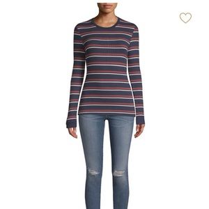 Frame Ruched Striped Rib-Knit Tee -WORN ONCE